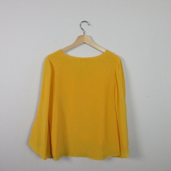 Club Monaco Women Silk Tunic Top V-Neck Pullover Bell Sleeve Casual Yellow S 124 - Picture 2 of 11